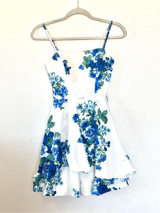 B Darlin Dresses & Skirts - B. Darlin Blue White Floral Fit Flare Dress Peplum Mini Tiered 1 / 2